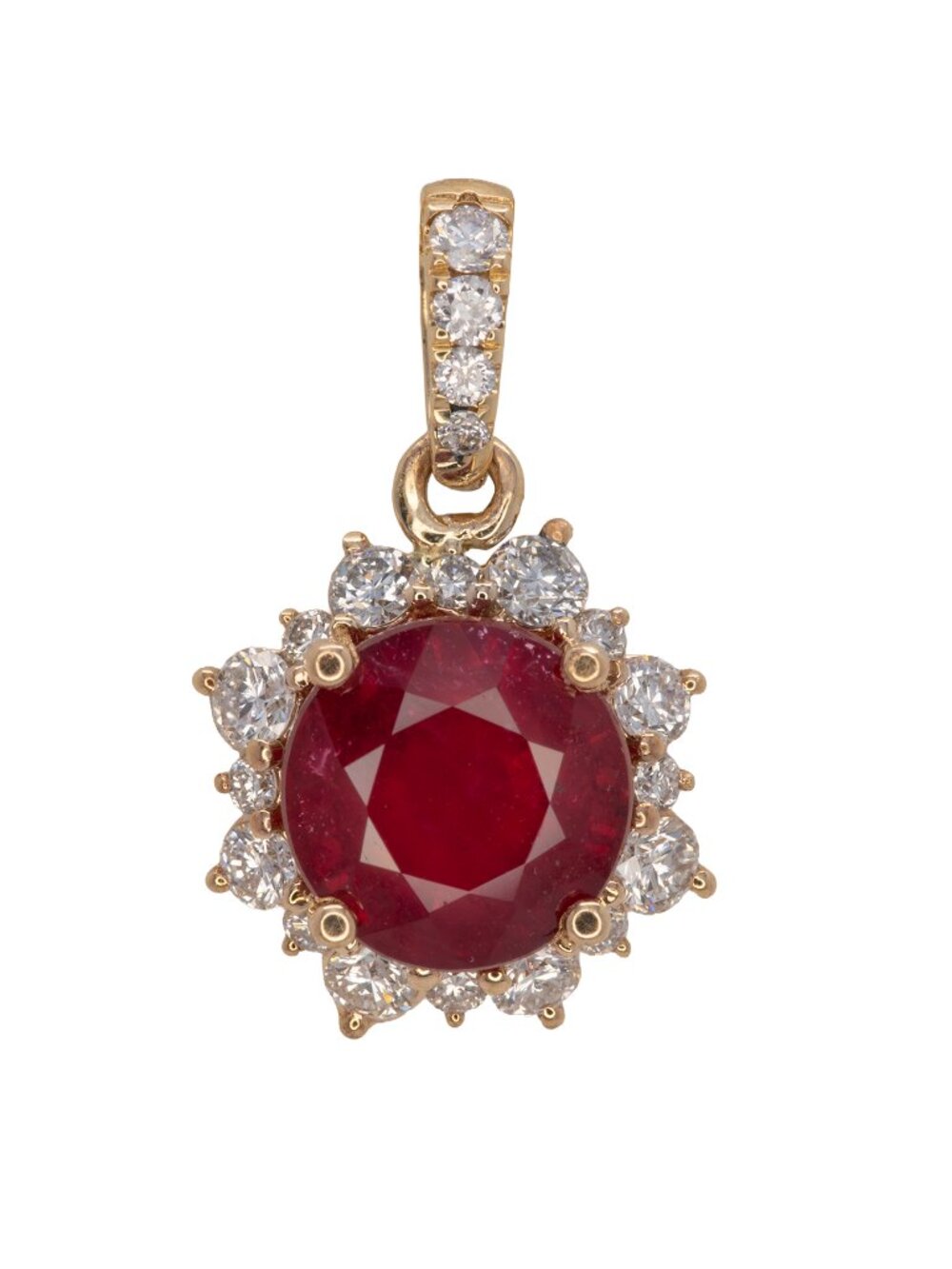 1.98Ct Madagascar Ruby & Natural Diamond Halo Pendant Solid in 14K Yellow Gold